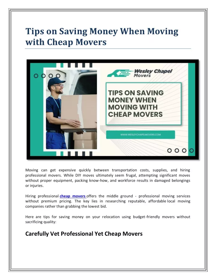 tips on saving money when moving with cheap movers