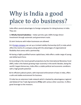 why is india a good place to do business