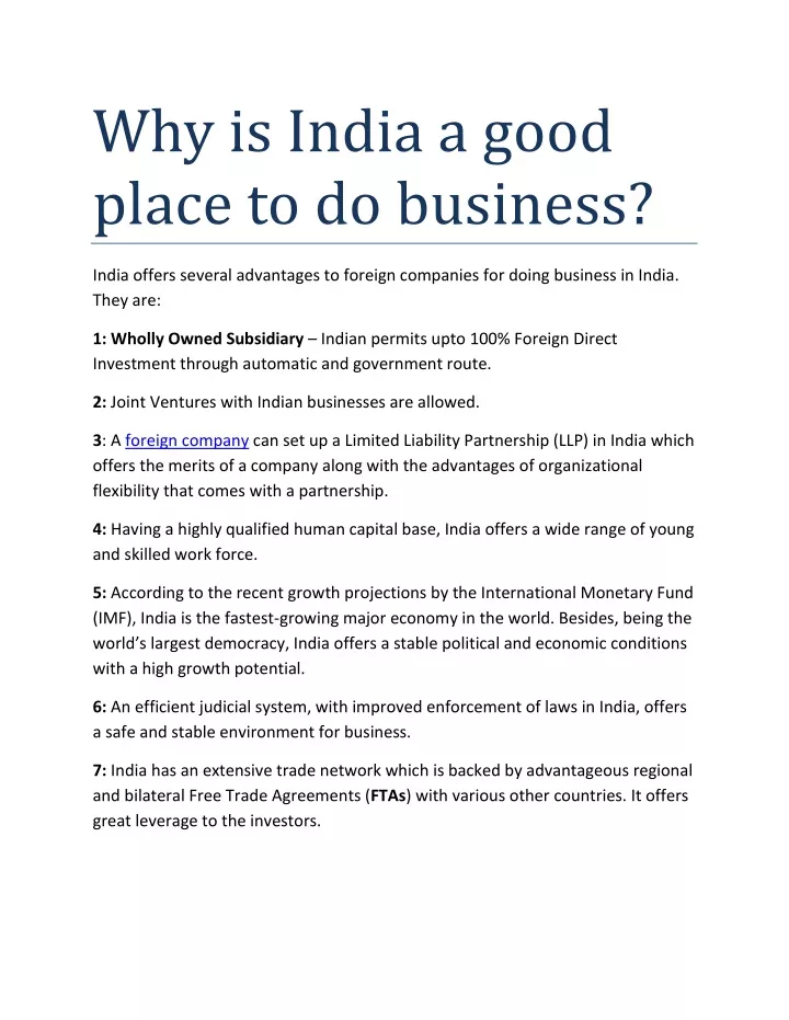 why is india a good place to do business