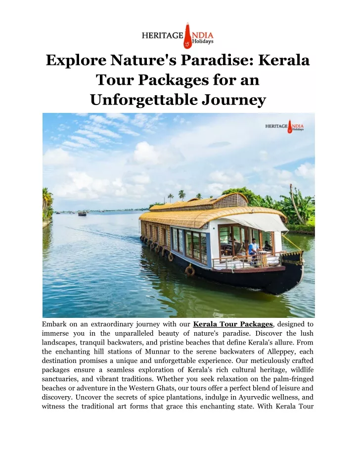explore nature s paradise kerala tour packages