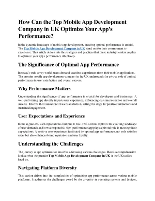 How Can the Top Mobile App Development Company in UK Optimize Your App's Performance