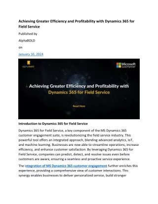 Achieving Greater Efficiency and Profitability with Dynamics 365 for Field Service