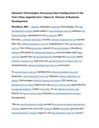 Sataware Technologies Announces New Headquarters in the Twin Cities, Appoints Eric J Wenz Sr. Director of Business Devel