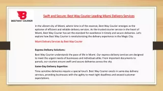 Swift and Secure Best Way Courier Leading Miami Delivery Services