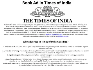 Book Ad in Times of India