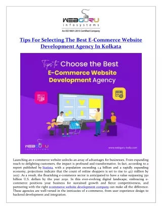 Tips For Selecting The Best E-Commerce Website Development Agency In Kolkata