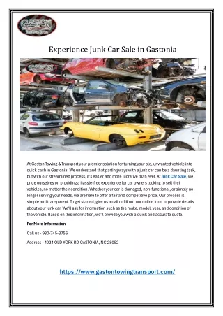 Experience Junk Car Sale in Gastonia