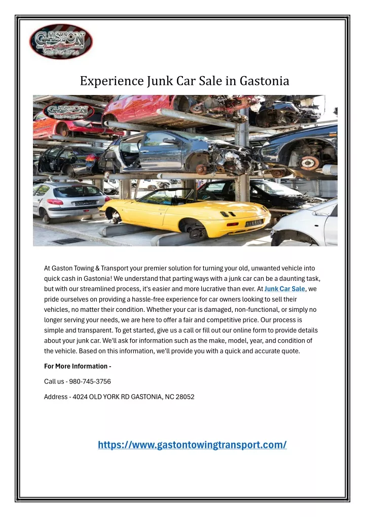 experience junk car sale in gastonia