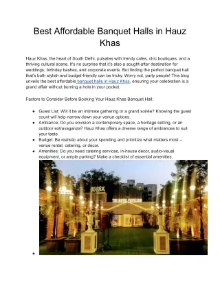 Best Affordable Banquet Halls in Hauz Khas