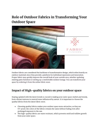 Role of Outdoor Fabrics in Transforming Your Outdoor Space