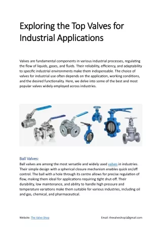 Exploring the Top Valves for Industrial Applications