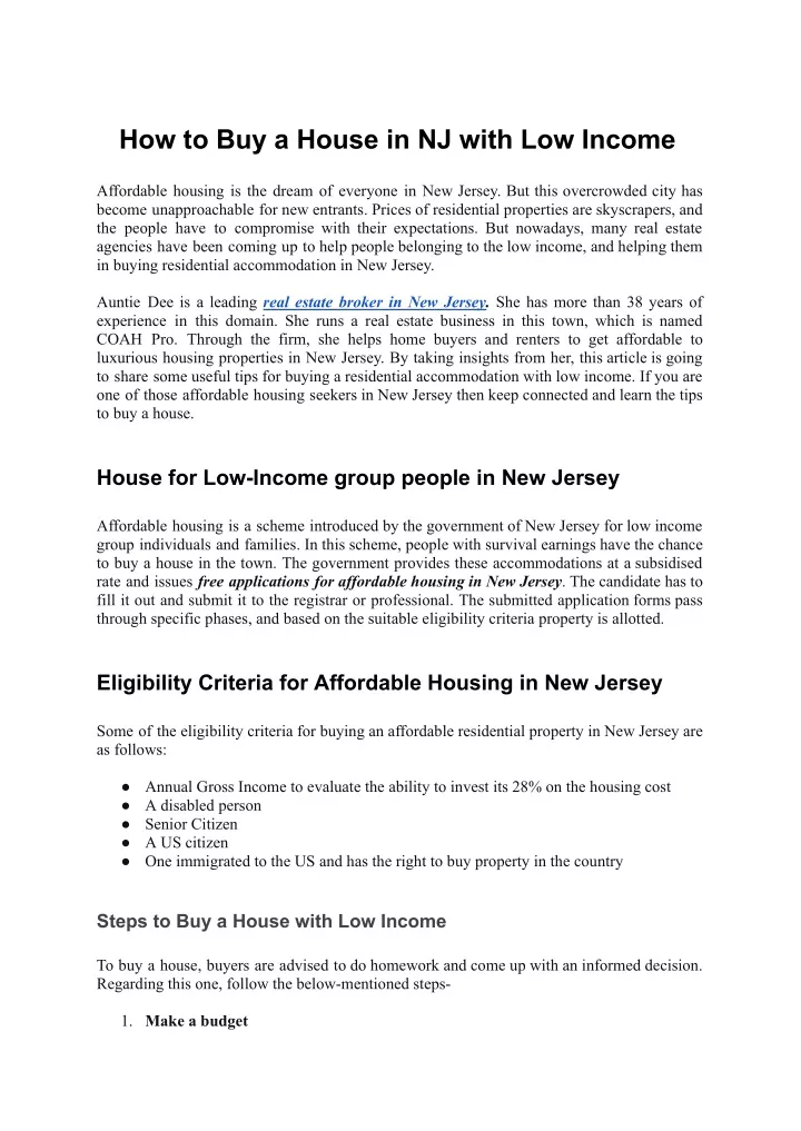 how to buy a house in nj with low income