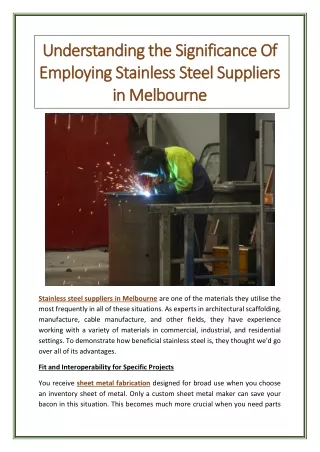 Understanding the Significance Of Employing Stainless Steel Suppliers in Melbour