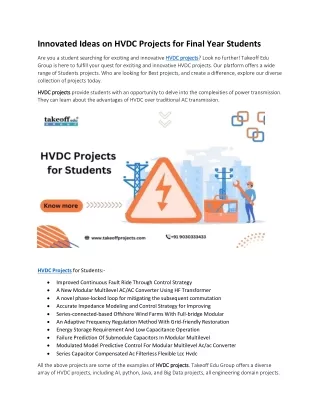 Innovated Ideas on HVDC Projects for Final Year Students