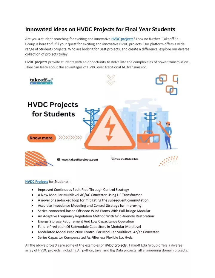 innovated ideas on hvdc projects for final year