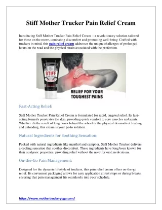 Stiff Mother Trucker Pain Relief Cream