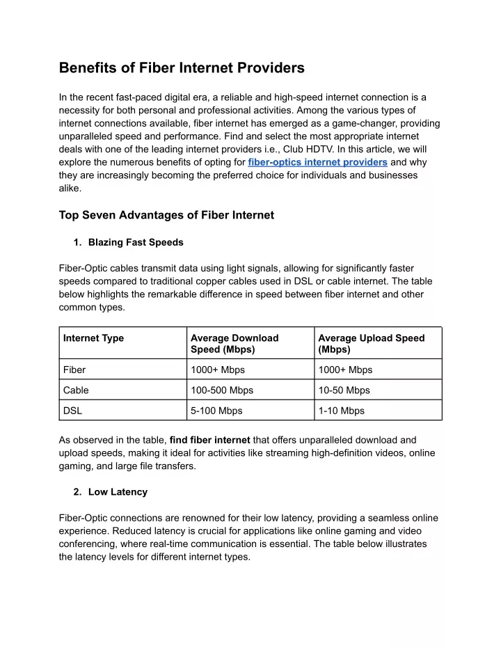 benefits of fiber internet providers