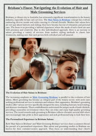 Brisbane's Finest: Navigating the Evolution of Hair and Male Grooming Services