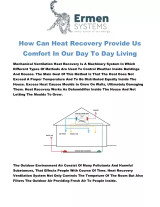 How Can Heat Recovery Provide Us Comfort In Our Day To Day Living