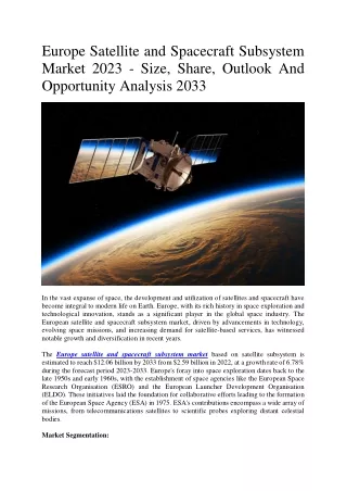 europe satellite and spacecraft subsystem market