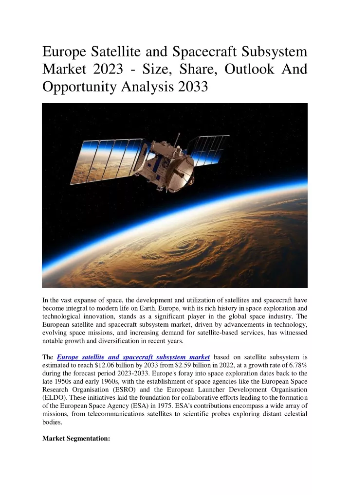 europe satellite and spacecraft subsystem market