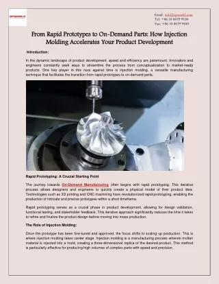 From Rapid Prototypes to On-Demand Parts How Injection Molding Accelerates Your Product Development