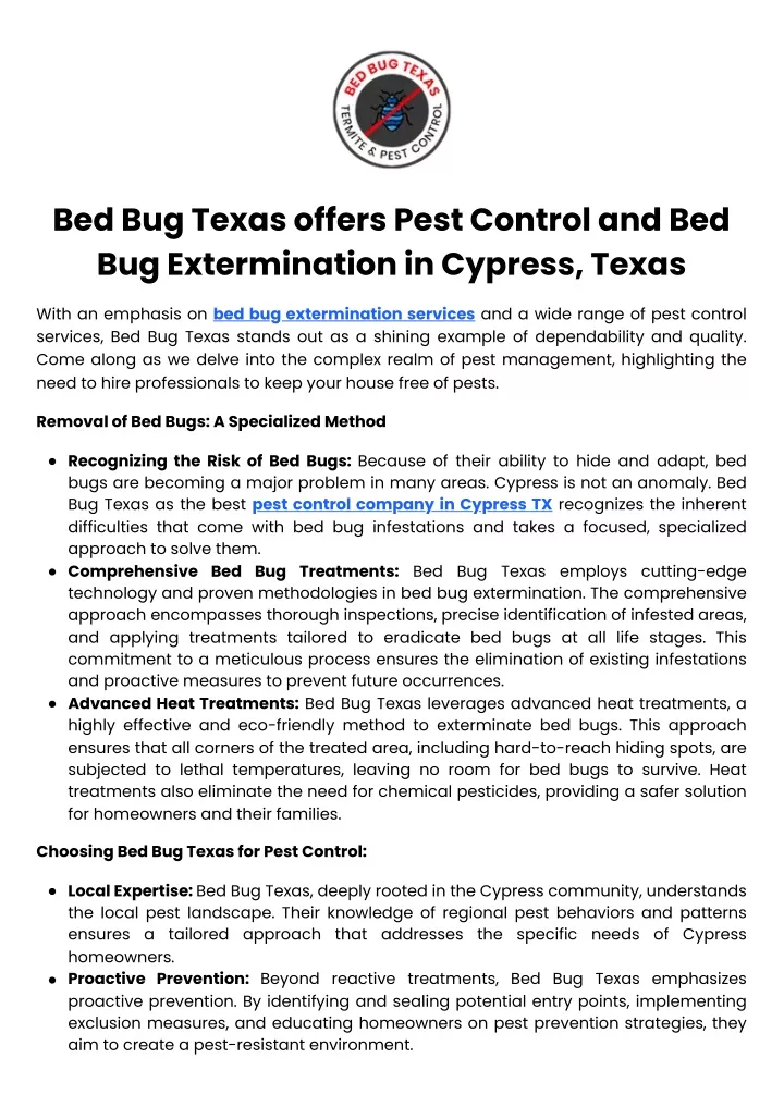 bed bug texas offers pest control