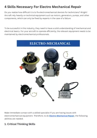 4 Skills Necessary For Electro Mechanical Repair