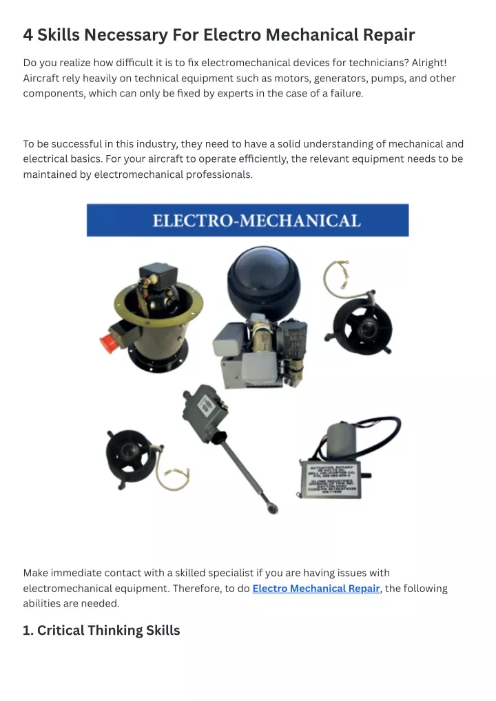 4 skills necessary for electro mechanical repair