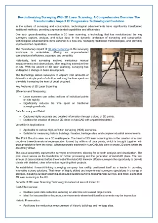 Revolutionizing Surveying With 3D Laser Scanning - A Comprehensive Overview The Transformative Impact Of Progressive Tec