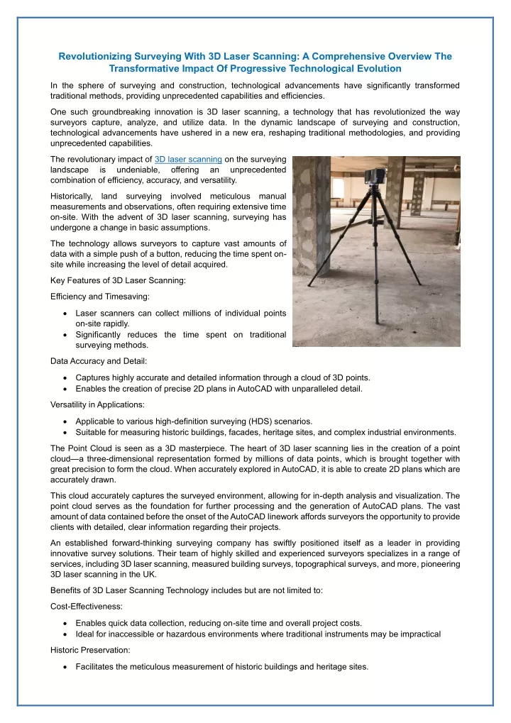 revolutionizing surveying with 3d laser scanning