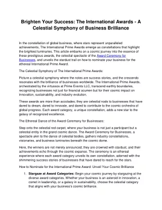 Brighten Your Success The International Awards - A Celestial Symphony of Business Brilliance
