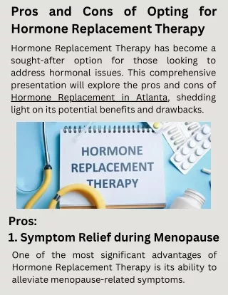 Pros and Cons of Opting for Hormone Replacement Therapy