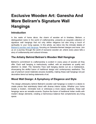 Exclusive Wooden Art: Ganesha And More Beliram's Signature Wall Hangings