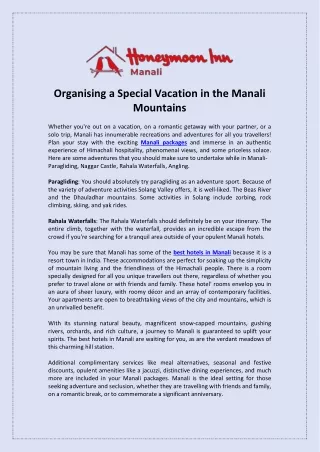 Organising a Special Vacation in the Manali Mountains