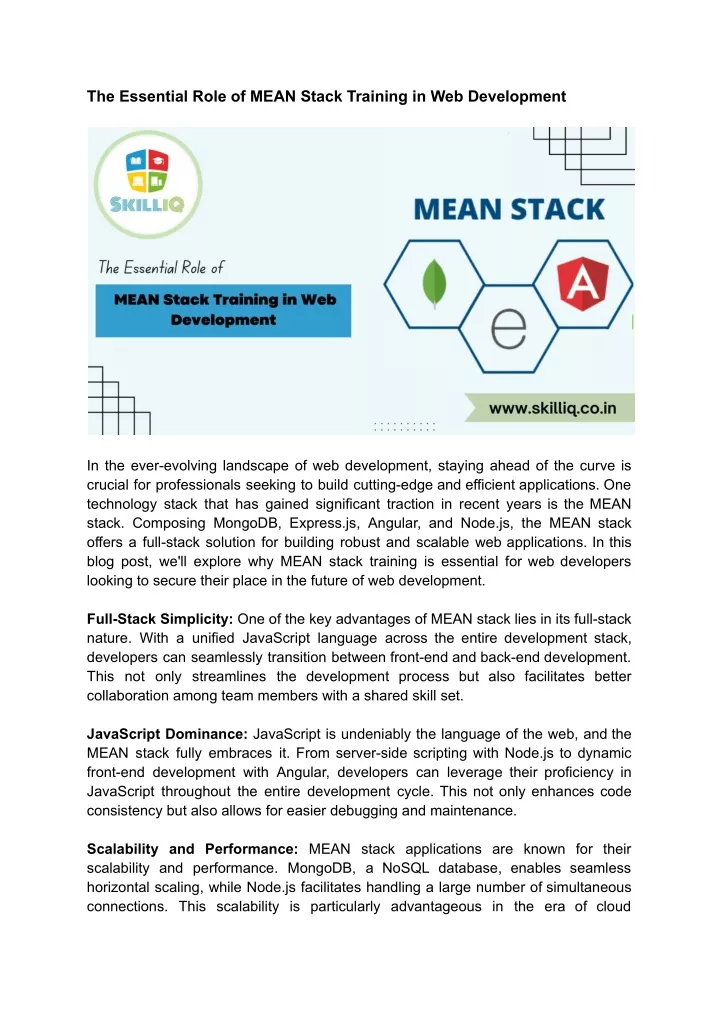 the essential role of mean stack training