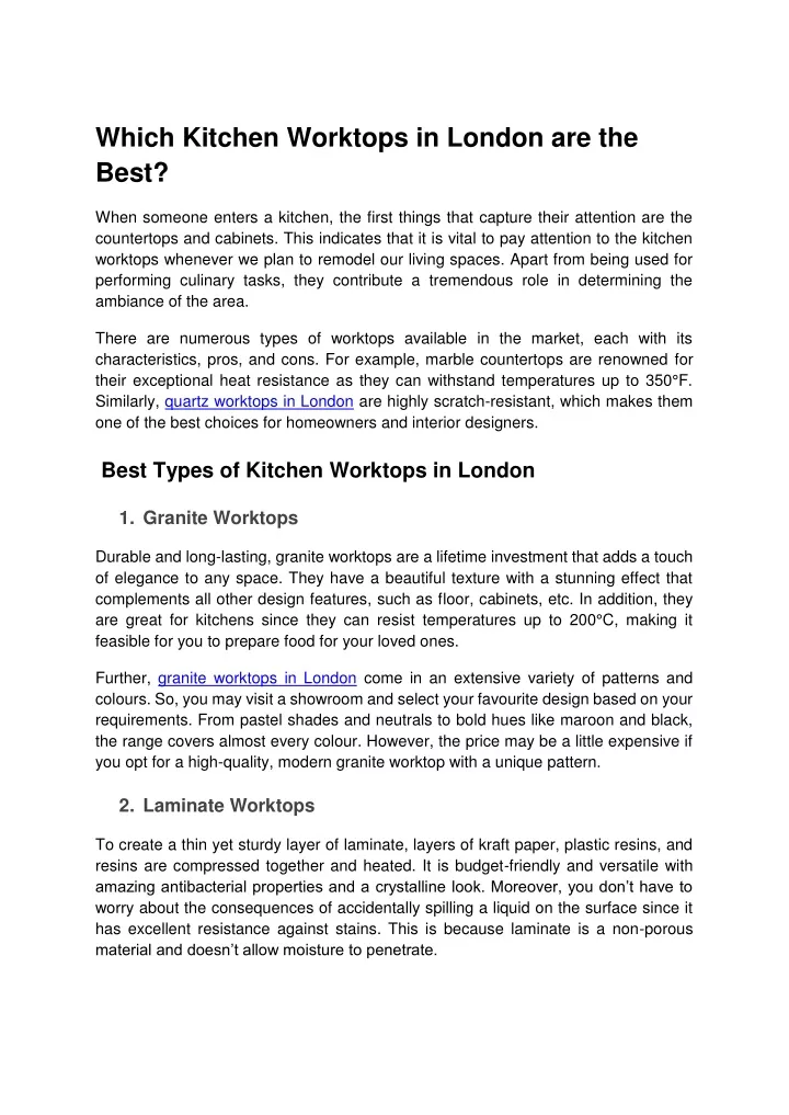 which kitchen worktops in london are the best