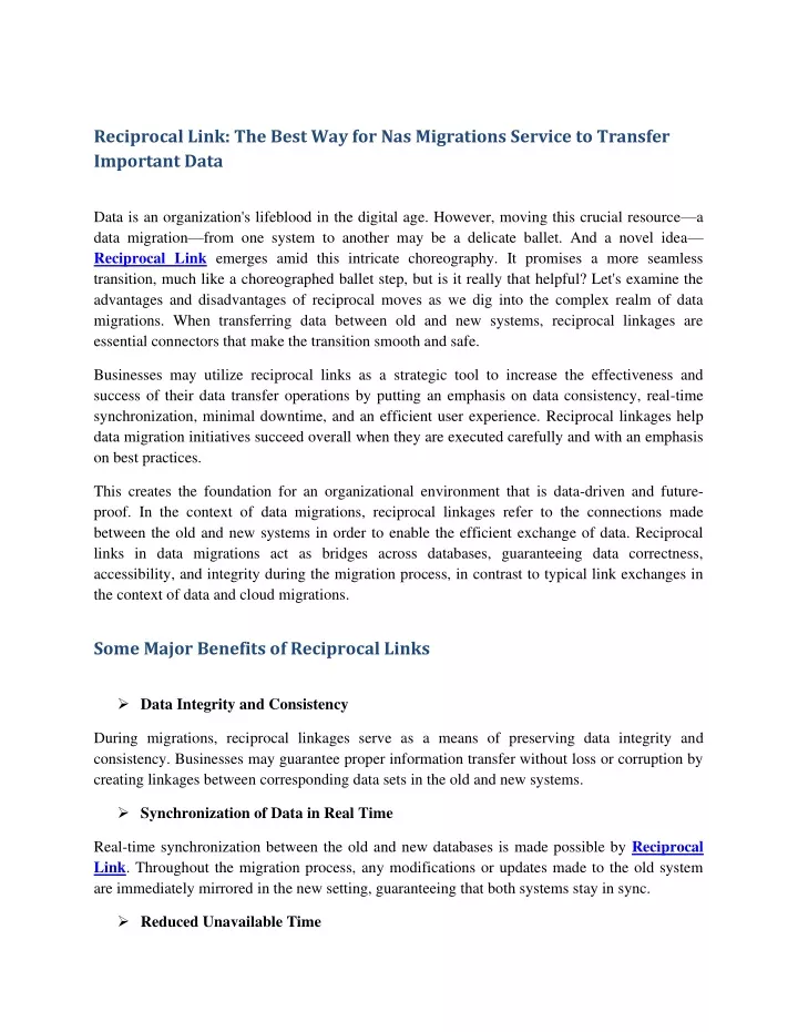 reciprocal link the best way for nas migrations