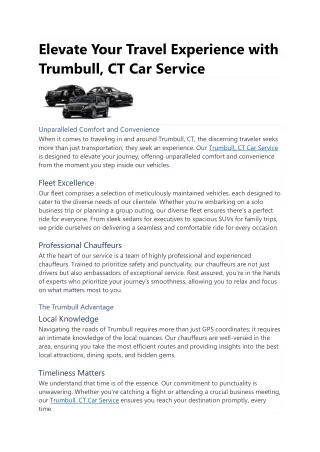 Elevate Your Travel Experience with Trumbull, CT Car Service