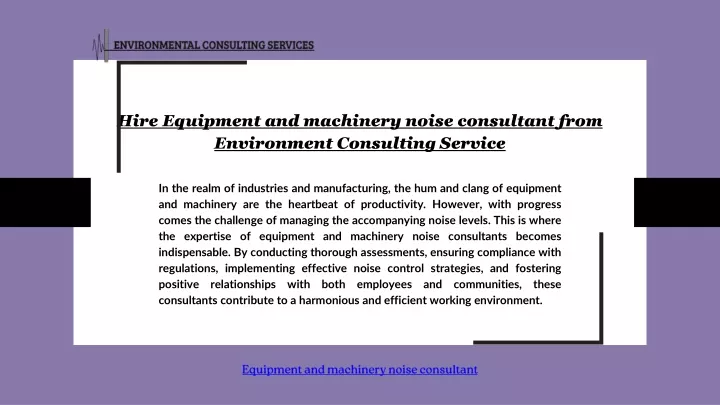 hire equipment and machinery noise consultant