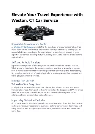Elevate Your Travel Experience with Weston, CT Car Service