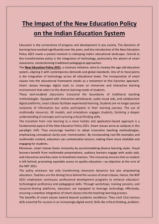 The Impact of the New Education Policy on the Indian Education System