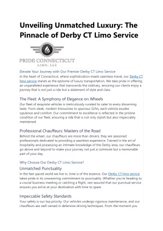 Unveiling Unmatched Luxury: The Pinnacle of Derby CT Limo Service