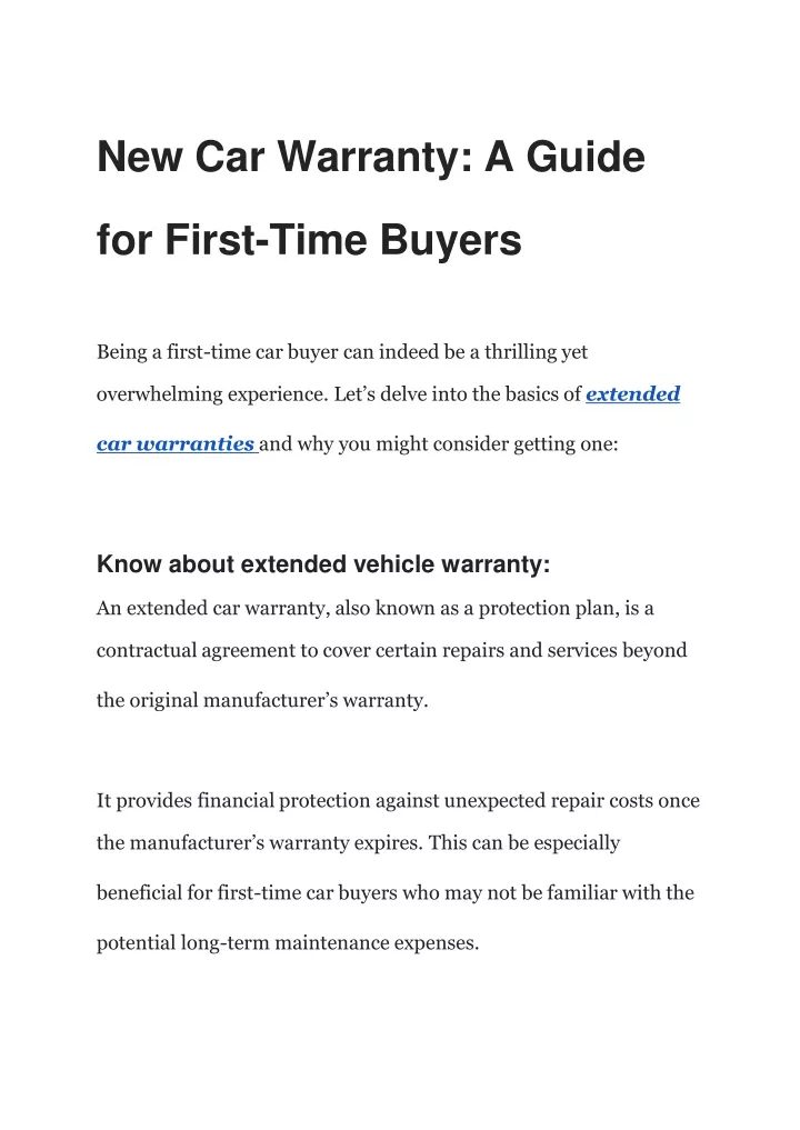 new car warranty a guide for first time buyers