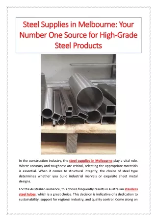 Steel Supplies in Melbourne: Your Number One Source for High-Grade Steel Product