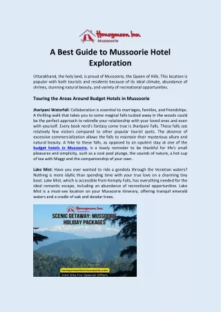 A Best Guide to Mussoorie Hotel Exploration