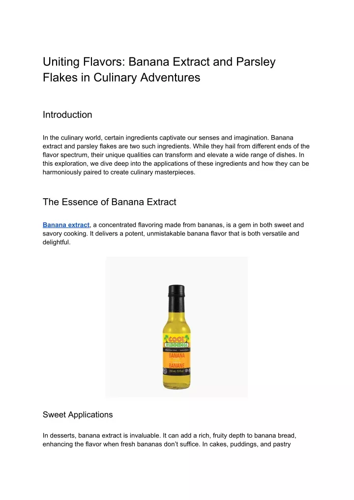 uniting flavors banana extract and parsley flakes