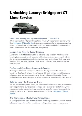 Unlocking Luxury: Bridgeport CT Limo Service