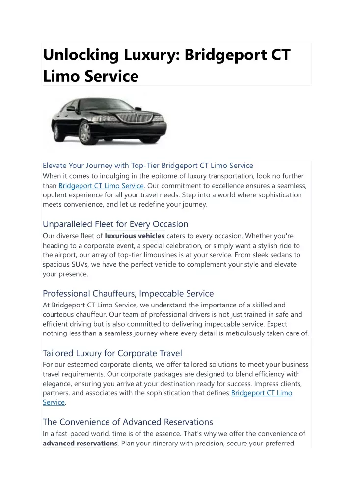 unlocking luxury bridgeport ct limo service