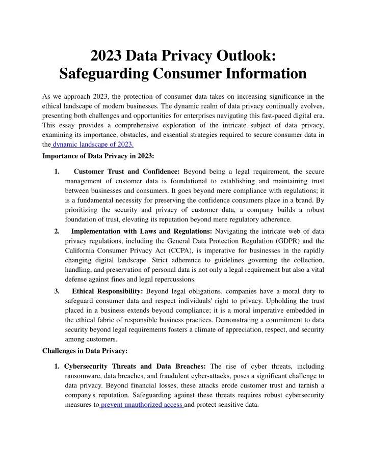 2023 data privacy outlook safeguarding consumer